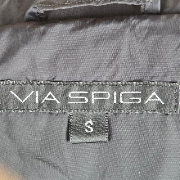 Via Spiga Size Small Black Quilted Puffer Coat Removable Fur Collar Stretch Belt - Picture 12 of 16